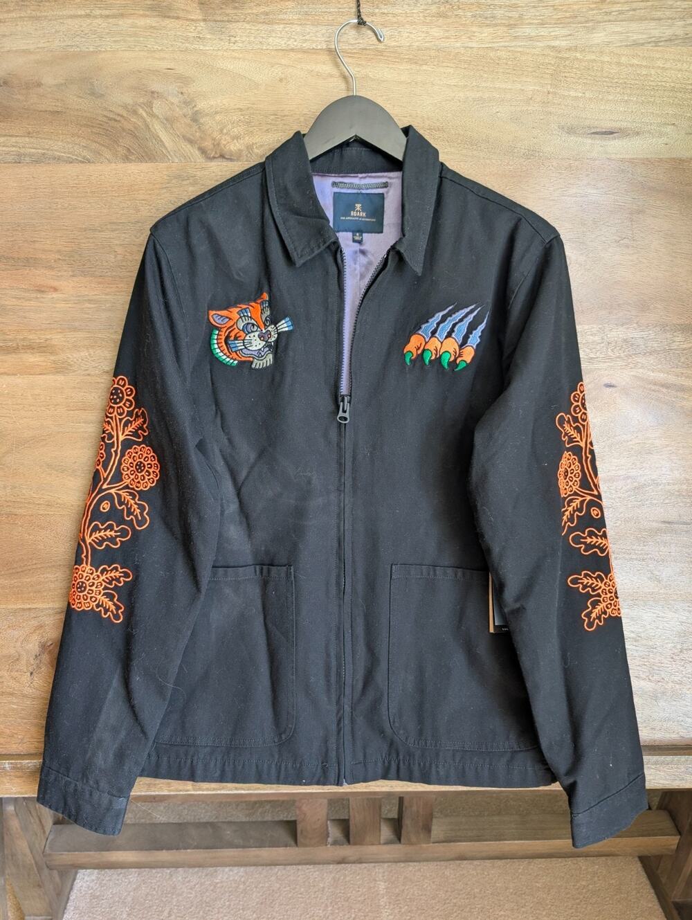 NWT Roark Hokkaido Garage Jacket Mens S Black Embroidered Tiger Full Zip RJ276 - Picture 1 of 6